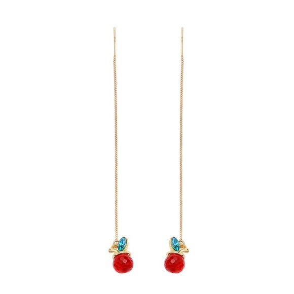 Goldtone Red Apple Threader Drop Earrings - Picture 1 of 2